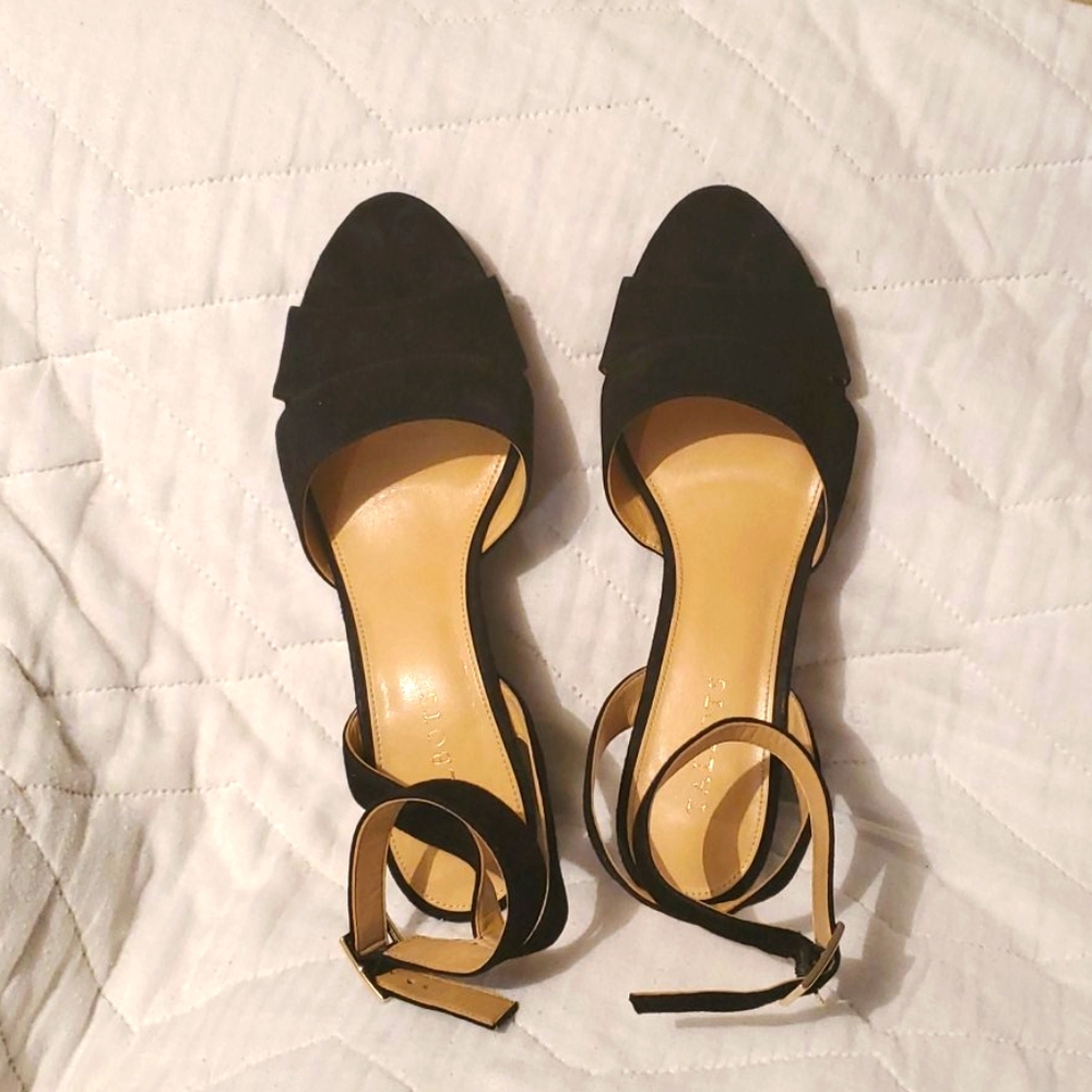 Black Suede Ankle Strapped Wedge Sandals